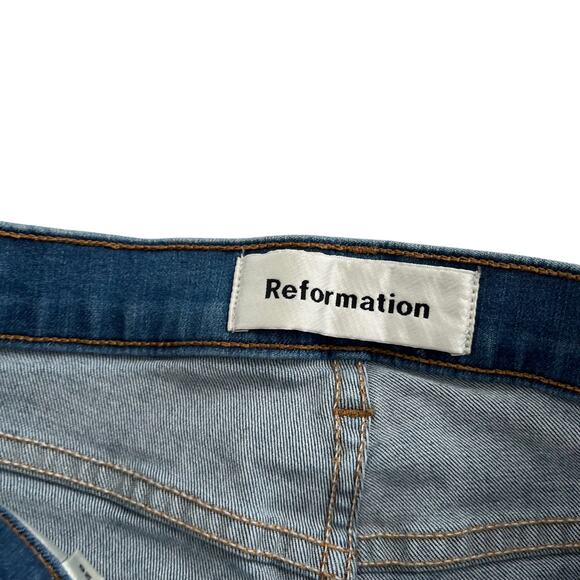 Reformation Flare Leg High Rise Cropped PJ Jeans in True Blue Wash Women Size 26 - Picture 13 of 16